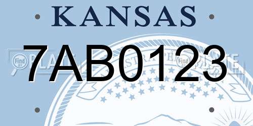 7AB0123 Kansas License Plate