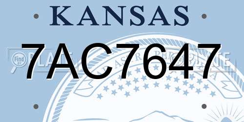 7AC7647 Kansas License Plate