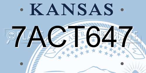 7ACT647 Kansas License Plate