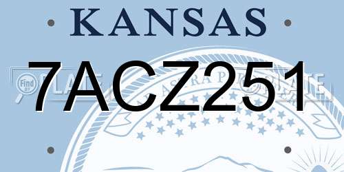 7ACZ251 Kansas License Plate