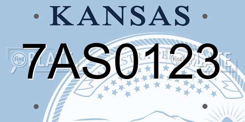 7AS0123 Kansas License Plate