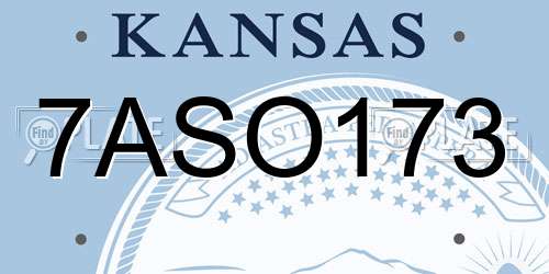 7ASO173 Kansas License Plate