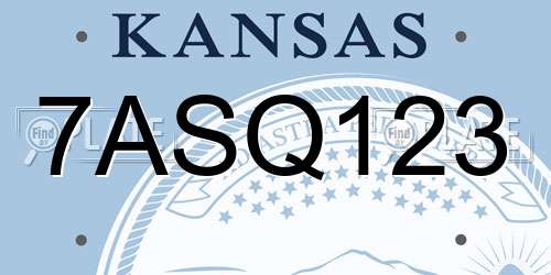 7ASQ123 Kansas License Plate