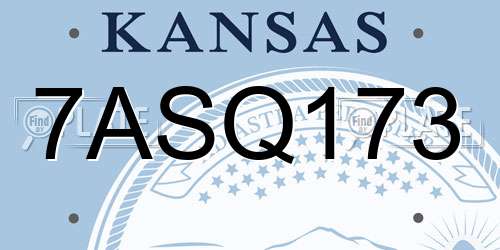 7ASQ173 Kansas License Plate