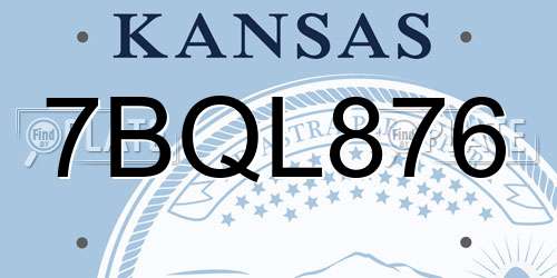7BQL876 Kansas License Plate