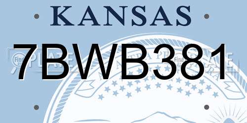 7BWB381 Kansas License Plate
