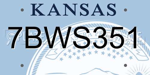 7BWS351 Kansas License Plate