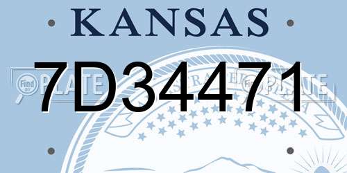 7D34471 Kansas License Plate
