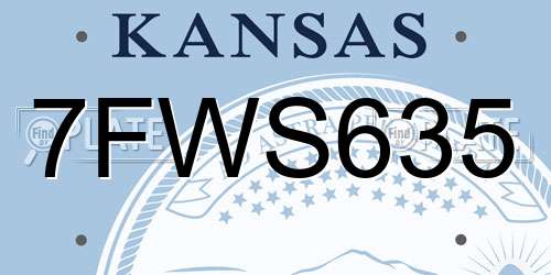 7FWS635 Kansas License Plate