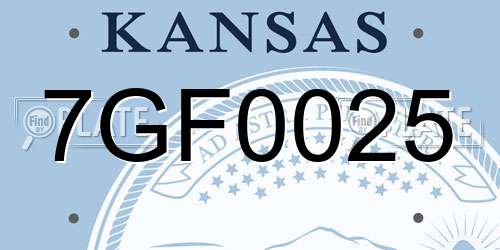 7GF0025 Kansas License Plate