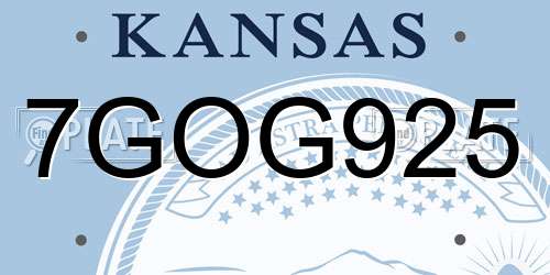 7GOG925 Kansas License Plate