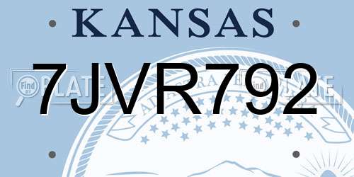 7JVR792 Kansas License Plate