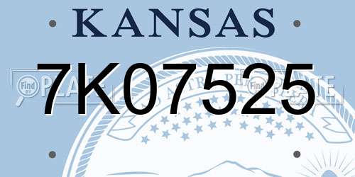 7K07525 Kansas License Plate