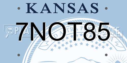 7NOT85 Kansas License Plate