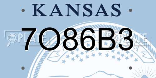 7O86B3 Kansas License Plate