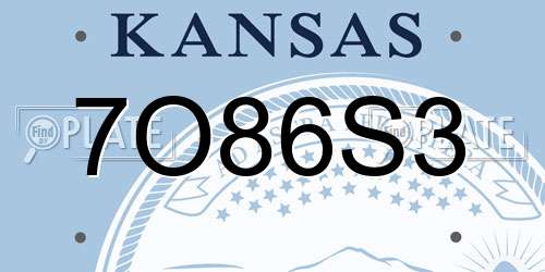 7O86S3 Kansas License Plate
