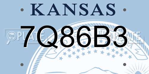 7Q86B3 Kansas License Plate