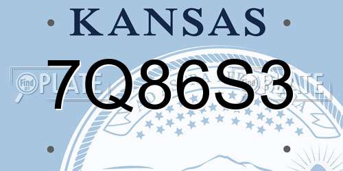 7Q86S3 Kansas License Plate