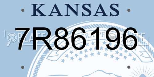 7R86196 Kansas License Plate
