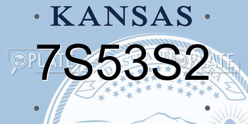 7S53S2 Kansas License Plate