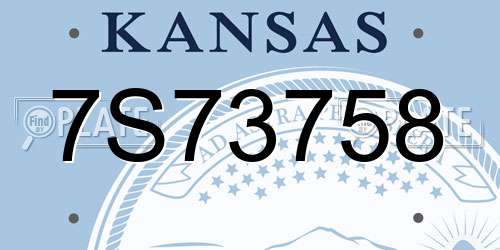 7S73758 Kansas License Plate