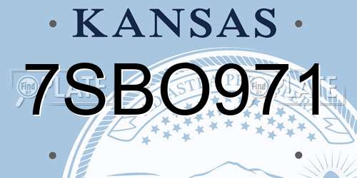 7SBO971 Kansas License Plate