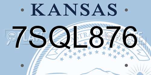 7SQL876 Kansas License Plate