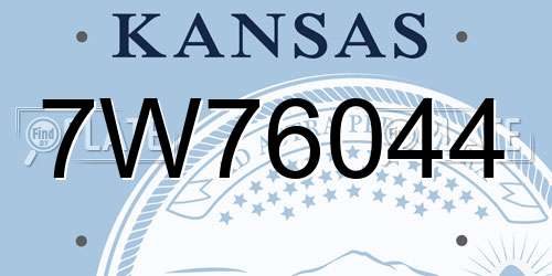 7W76044 Kansas License Plate