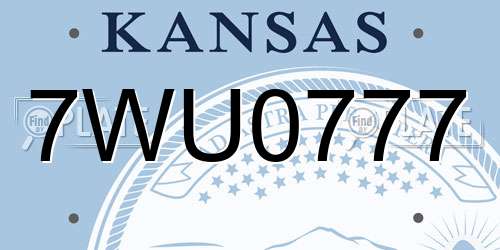 7WU0777 Kansas License Plate