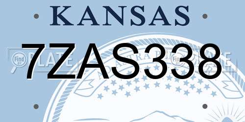 7ZAS338 Kansas License Plate