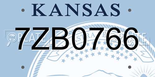 7ZB0766 Kansas License Plate