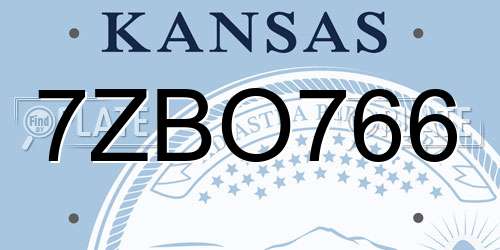 7ZBO766 Kansas License Plate