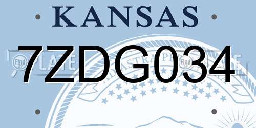 7ZDG034 Kansas License Plate