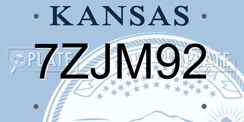 7ZJM92 Kansas License Plate
