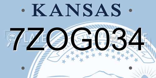 7ZOG034 Kansas License Plate