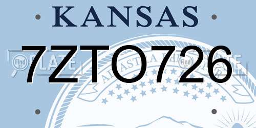 7ZTO726 Kansas License Plate