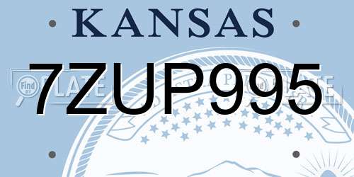 7ZUP995 Kansas License Plate