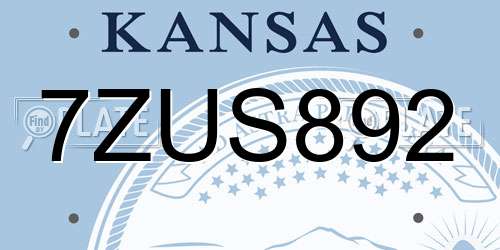 7ZUS892 Kansas License Plate