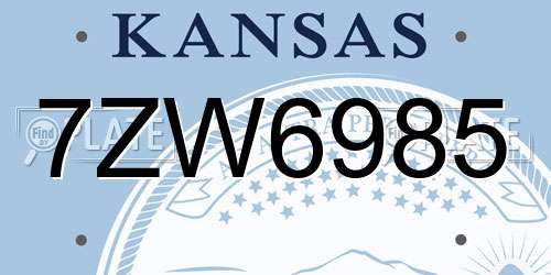 7ZW6985 Kansas License Plate
