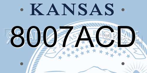 8007ACD Kansas License Plate