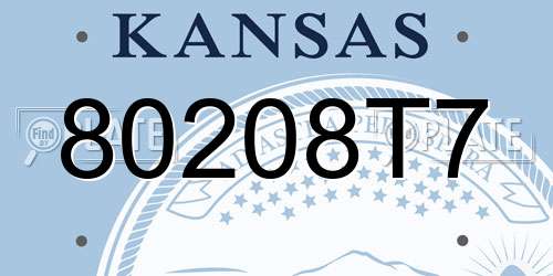 80208T7 Kansas License Plate