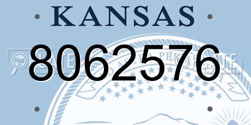 8062576 Kansas License Plate