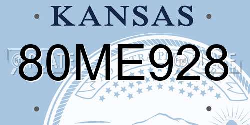 80ME928 Kansas License Plate