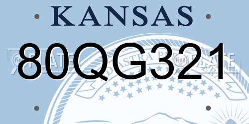 80QG321 Kansas License Plate