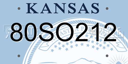 80SO212 Kansas License Plate