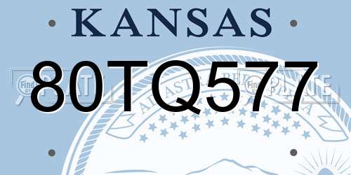 80TQ577 Kansas License Plate
