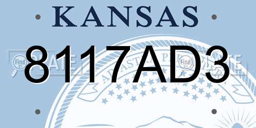 8117AD3 Kansas License Plate