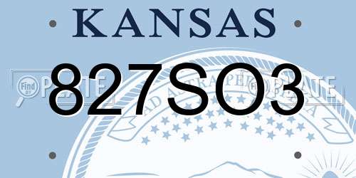827SO3 Kansas License Plate