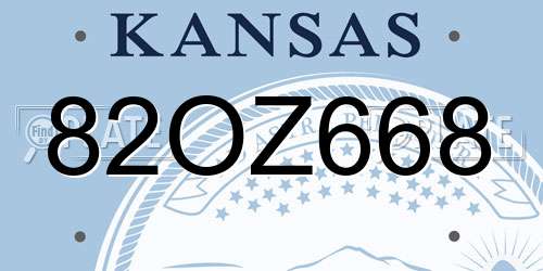 82OZ668 Kansas License Plate