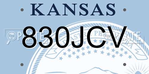 830JCV Kansas License Plate